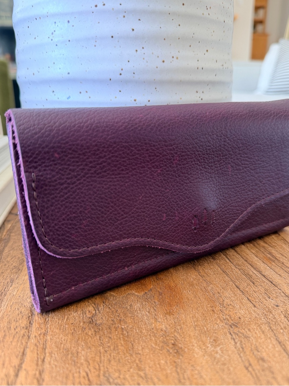 Portland Leather Goods Bozeman Wallet Plum Leather 12 Card Slots Gold Hardware - Picture 6 of 6